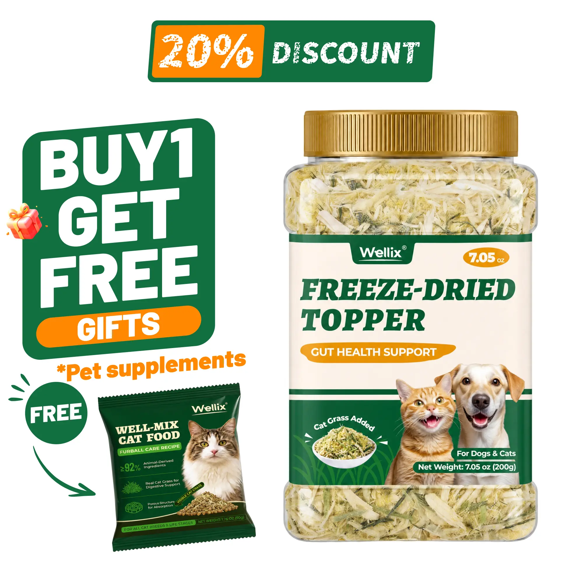 Wellix Dog&Cat Food Topper - Cat Grass Treats for Haiball Treament - Chicken Flavor Freeze Dried Cat Treats - Low Calorie Training Treats for Dogs&Cat 7.5oz,back to school #backtoschool