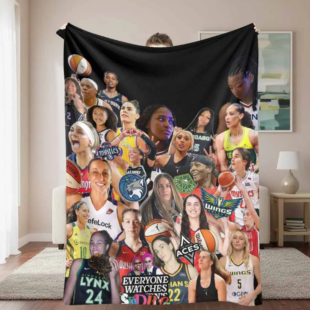 WNBA Stars Printed Flannel Blanket, Basketball Team Logo Design, Cozy Throw Blanket, Breathable Warm Anti-Pilling, Lightweight for Bedroom & Sports Events Gifts, Vacuum-Packed Ship