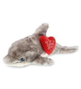 DOLLIBU 16.5 in Cuddly Stuffed Animal - Red Heart "I Love You" Soft Adorable Stuffedtoy, Realistic Grey Dolphin Gift