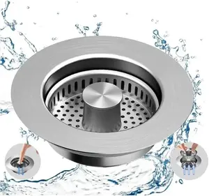 2026 New Upgraded 3 in 1 Kitchen Sink Drain Strainer | Stainless Steel Anti-Clog Sink Stopper & Food Catcher Basket | Fits US Standard 3 1/2 Inch Drain | Must Have Kitchen Gadget