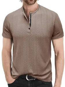 Men's Textured Chevron Pattern Henley Polo Shirt
