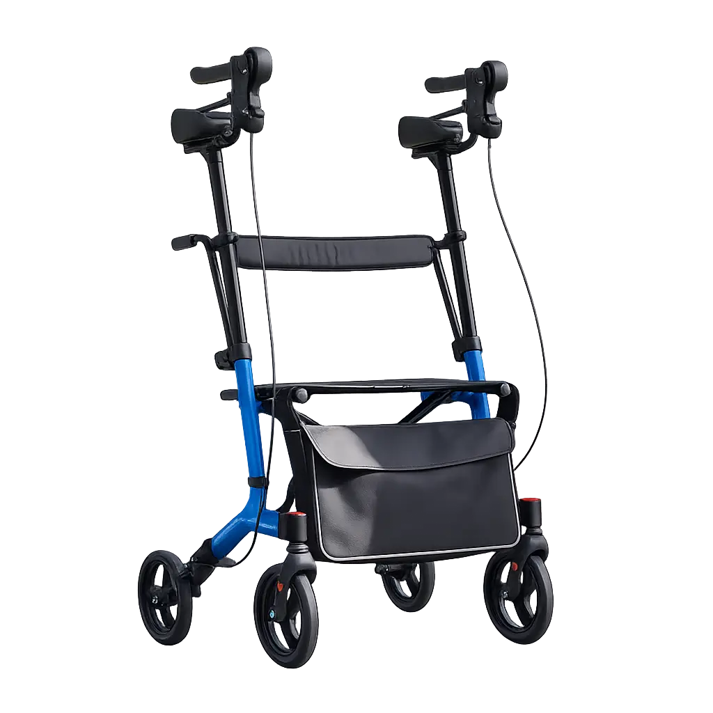 450lbs Heavy Duty Rollator Walker for Seniors with Seat, Foldable Upright Walker with 10" All-Terrain Rubber Wheels, Lightweight Height Adjustable Rolling Walker with Backrest for Adults, Black/Blue/Red