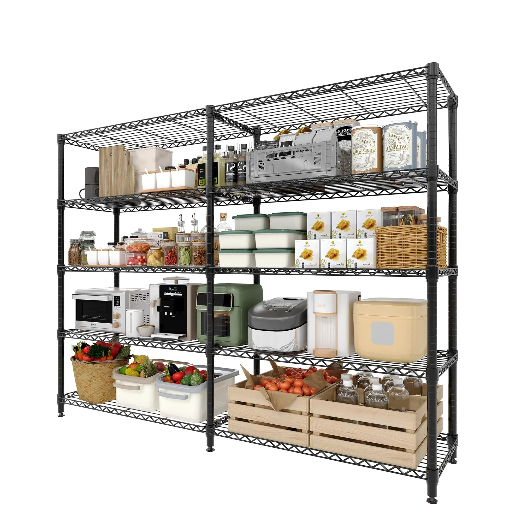 Garvee Upgraded-Heavy Duty 5-Tier Adjustable Metal Wire Shelving Rack Commercial Food Service Storage Shelf Freestanding, Black, 1060 lbs Capacity, for Garage, Kitchen, Pantry, Warehouse, 71"W x 15.8"D x 70.5"H