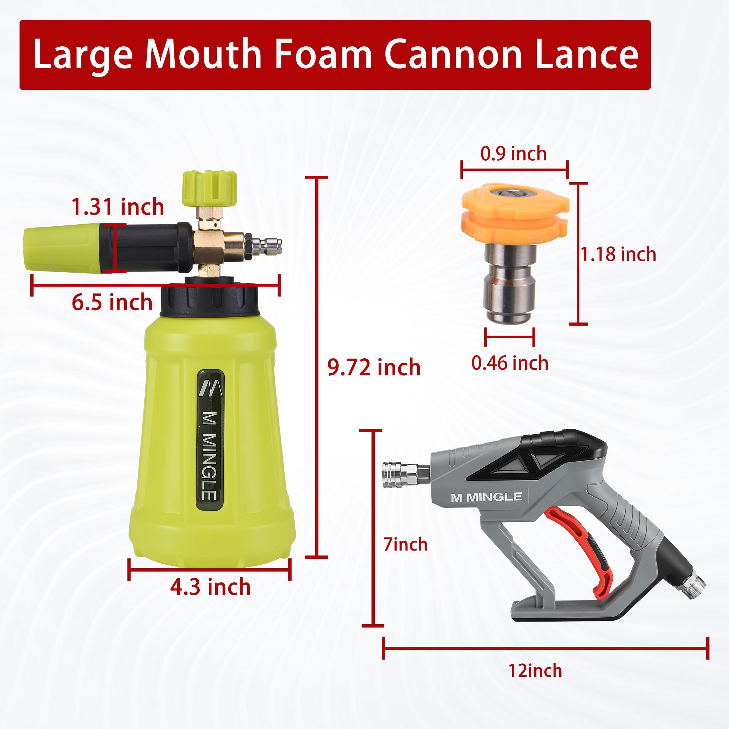 M MINGLE High Pressure Washer Gun Snow Foam Lance 4000 PSI Cannon Foam Blaster Power Washer with 1/4" Quick Connector Car Wash Foam Cannon Kit 5 Nozzle Tips 1 Liter，Christmas gifts