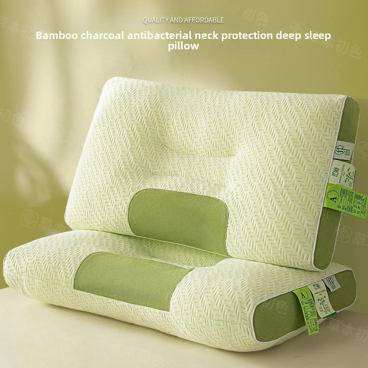 Bamboo Charcoal Pillow for Adults, Men's Neck Support Pillow, Sleep Aid Cushion, Comfortable Home Use, Ergonomic Design, Sleeping Aid