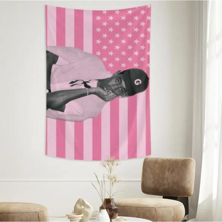 Tapestry Decor Tyler American Flag The Creator Wall Tapestry Pink And White Stars And Stripes Design Polyester Banner For College Dorm Room Decor Bedroom Man Caves