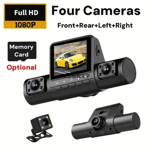 4-Lens Dash Camera Full HD Vehicle DVR with 2-Inch Display, Night Vision, Loop Recording, Motion Detection, Front & Rear Wireless Recording, Rear View Mirror Dash Cam for Accident Evidence, Safe Driving, Parking Monitor, Optional 32GB Storage
