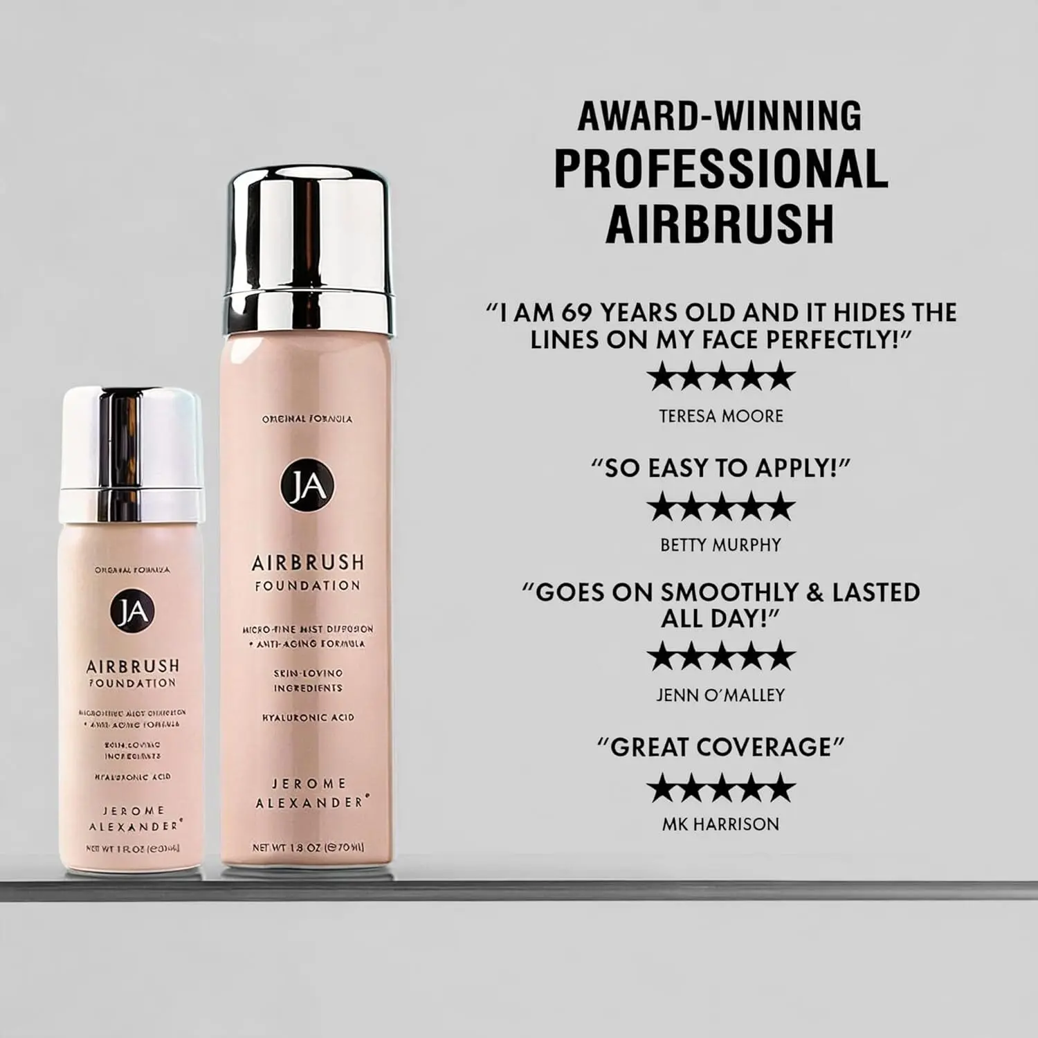 Jerome Alexander AirBrush Foundation 70ml - Matte Full Coverage Flawless Finish with Hyaluronic Acid Concealer Makeup