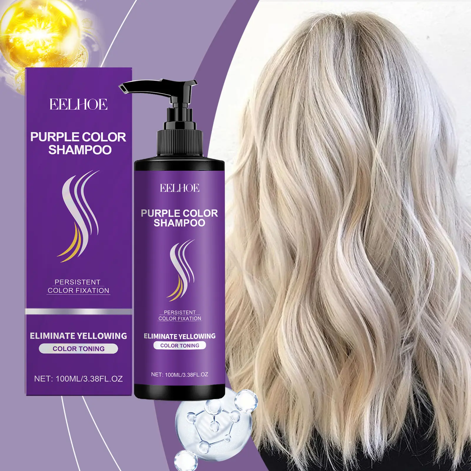 EELHOe Purple Toning Shampoo, Helps Maintain Hair Color, Nourishing Hydrating Formula for Silky Smooth Daily Hair Washing