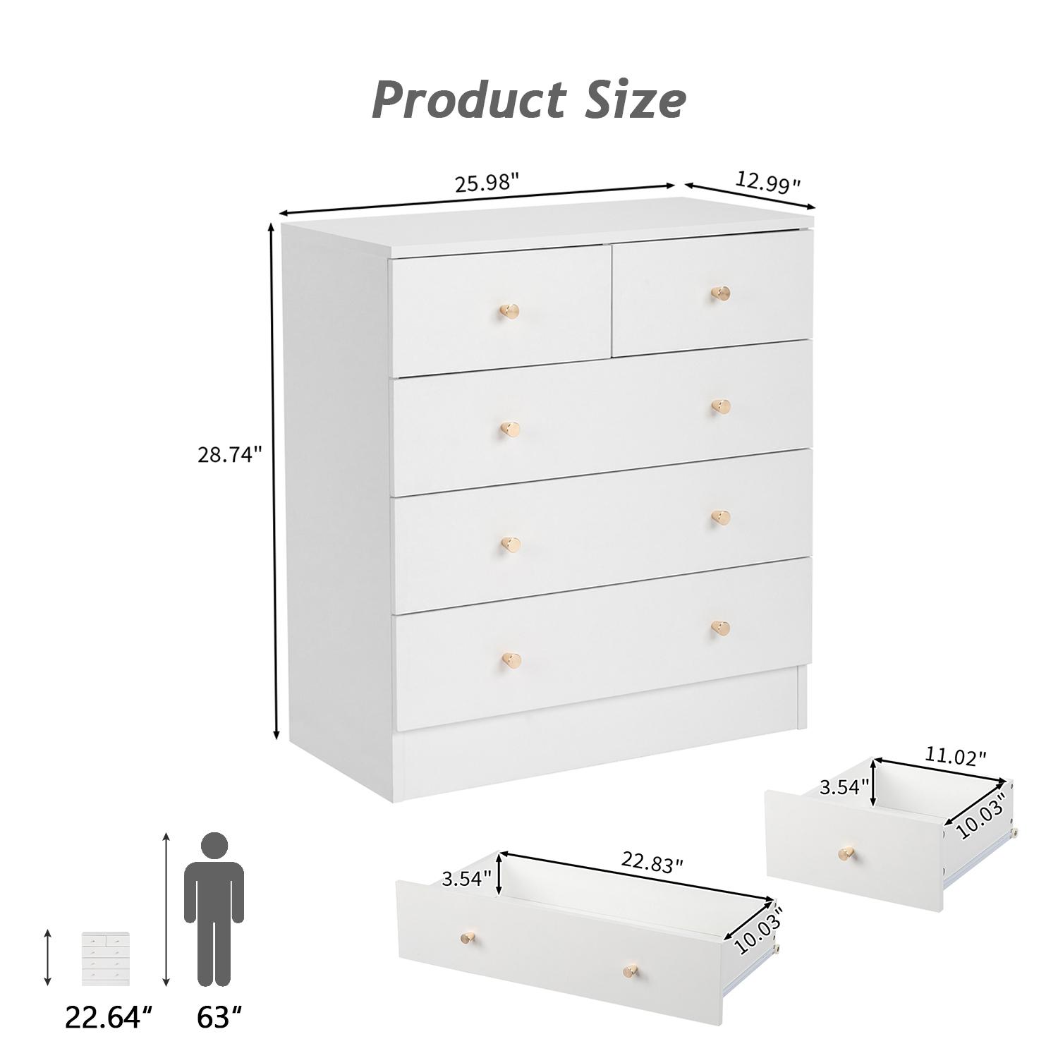 White dresser for bedroom, Chest of Drawer 5 drawer dresser with Gold Handle,Modern Sturdy Wood Storage Cabinet Nightstand for Bedroom,Living room White dresser for bedroom, Chest of Drawer 5 drawer dresser with Gold Handle,Modern Sturdy Wood Storage Cabinet Nightstand for Bedroom,Living room
