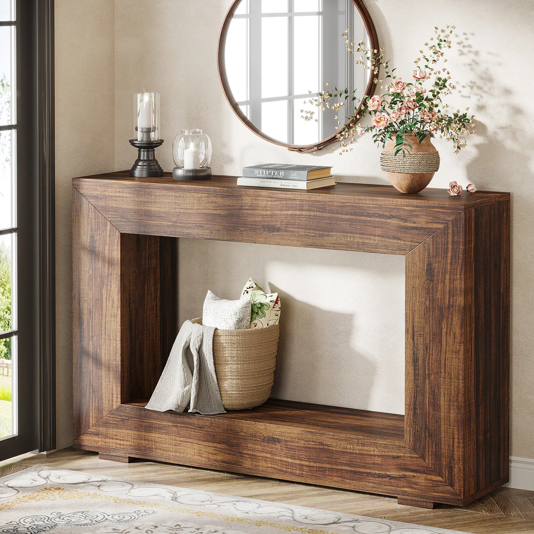 Tribesigns Rustic Farmhouse Console Table, 47 Inches Entryway Console Table with Storage, Industrial Hallway Accent Table for Living Room, Entrance