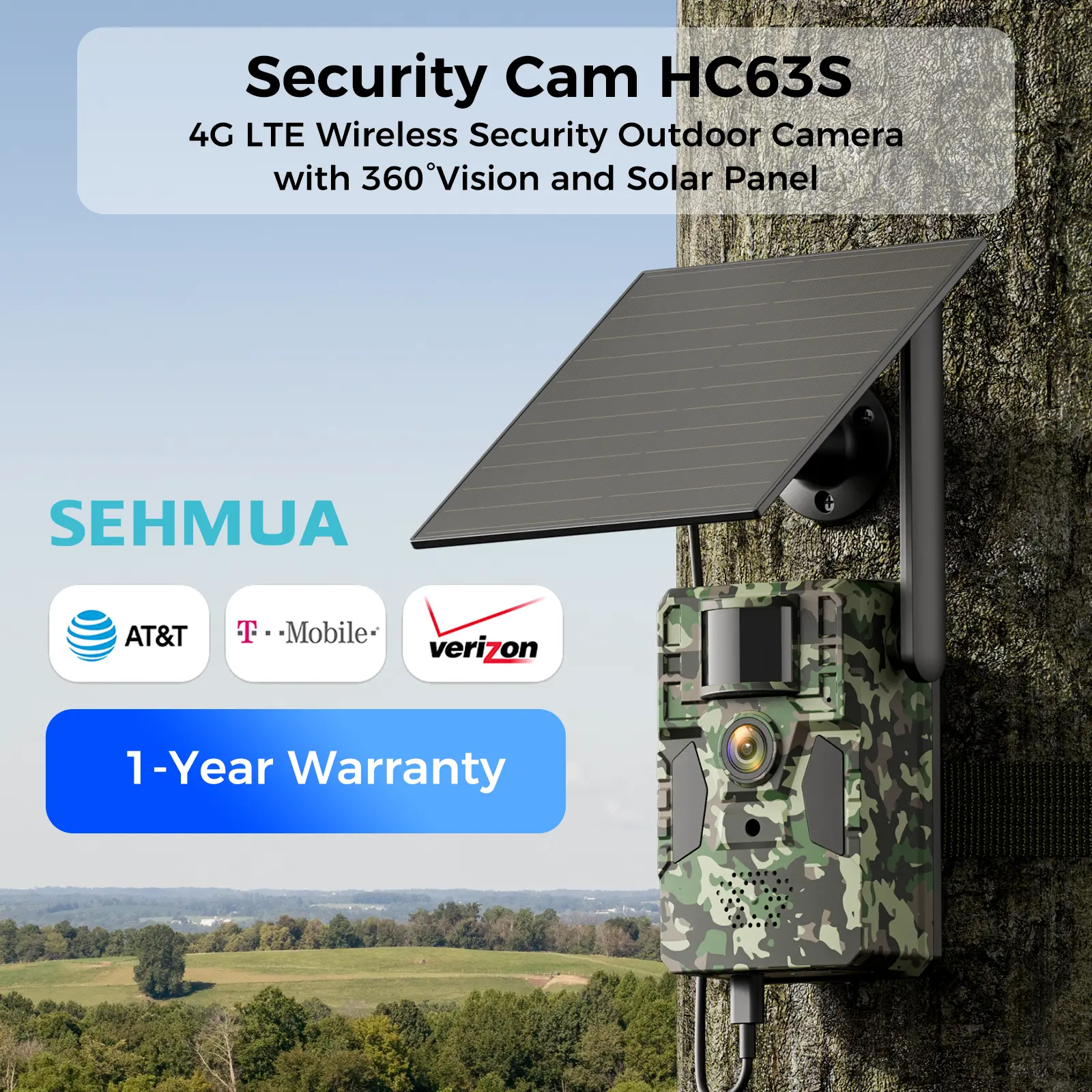[SummerWins]SEHMUA 4G LTE Solar Trail Camera HC63S– 2K Live Video, WiFi Not Supported, Remote APP Controlled, WaterProof, Motion Activated, Night Vision, 4G Data Cellular Card Included (Data refill is required for Unlimited 4G data usage)