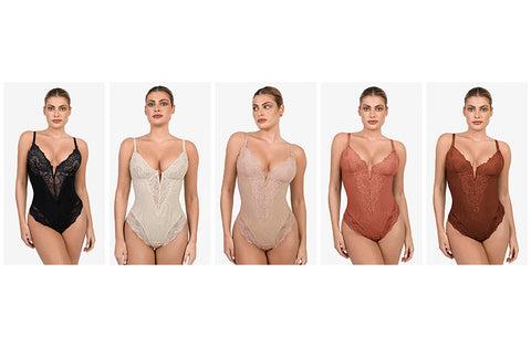 Popilush Fit Shapewear Bodysuit  Deep-V Neck Lace Bodysuits Basic Womenswear Tops Or Leather Skirts Underwear Sleeveless Long Sleeve Bodysuit Buckle Breathable Smooth