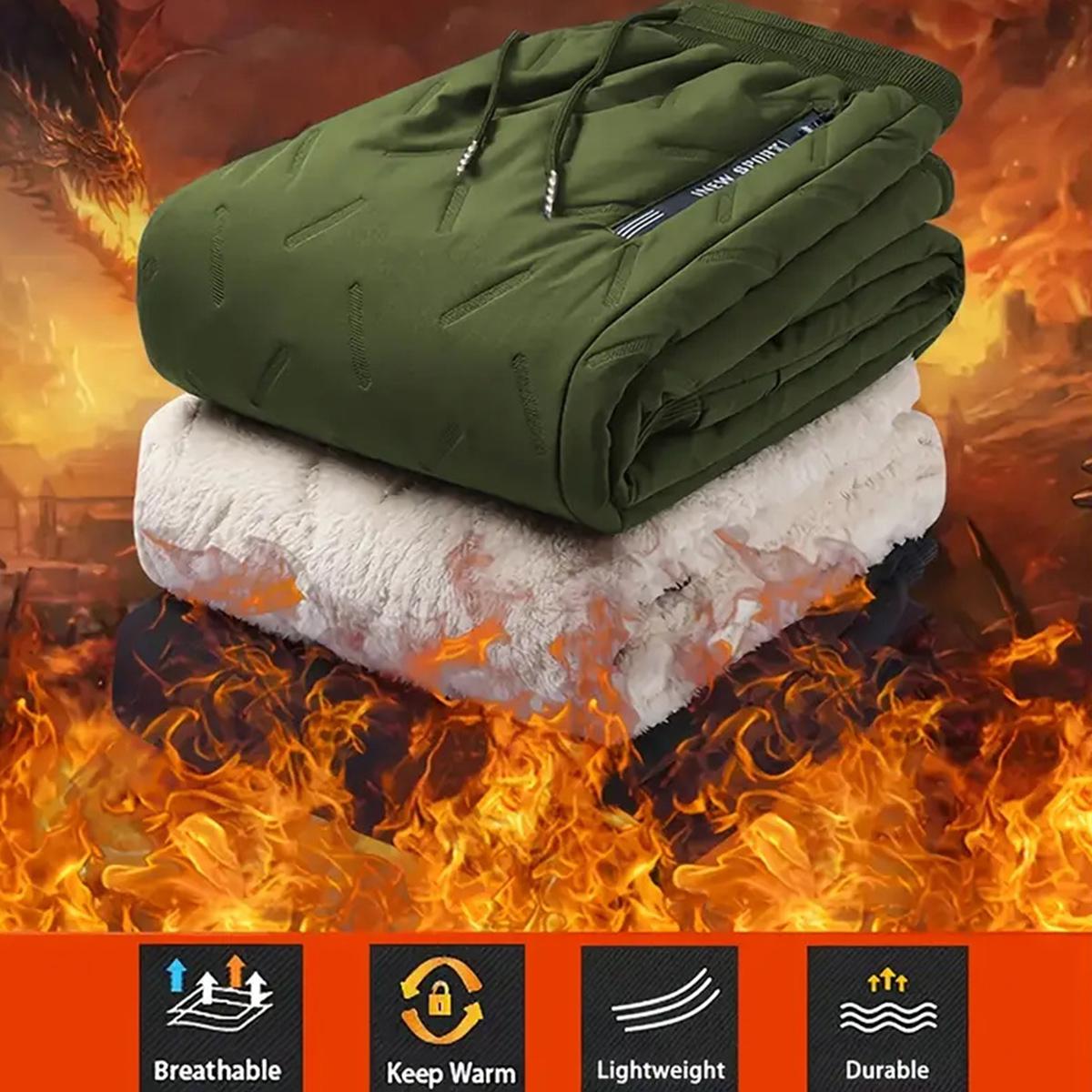 Men's Thermal Pants Heavyweight Insulated Cotton Winter Trousers with Drawstring Waistband, Black Cold Resistant Daily & Formal Wear with Side Pockets Suitable for Office Work and Outdoor Activities warm SpringStatements