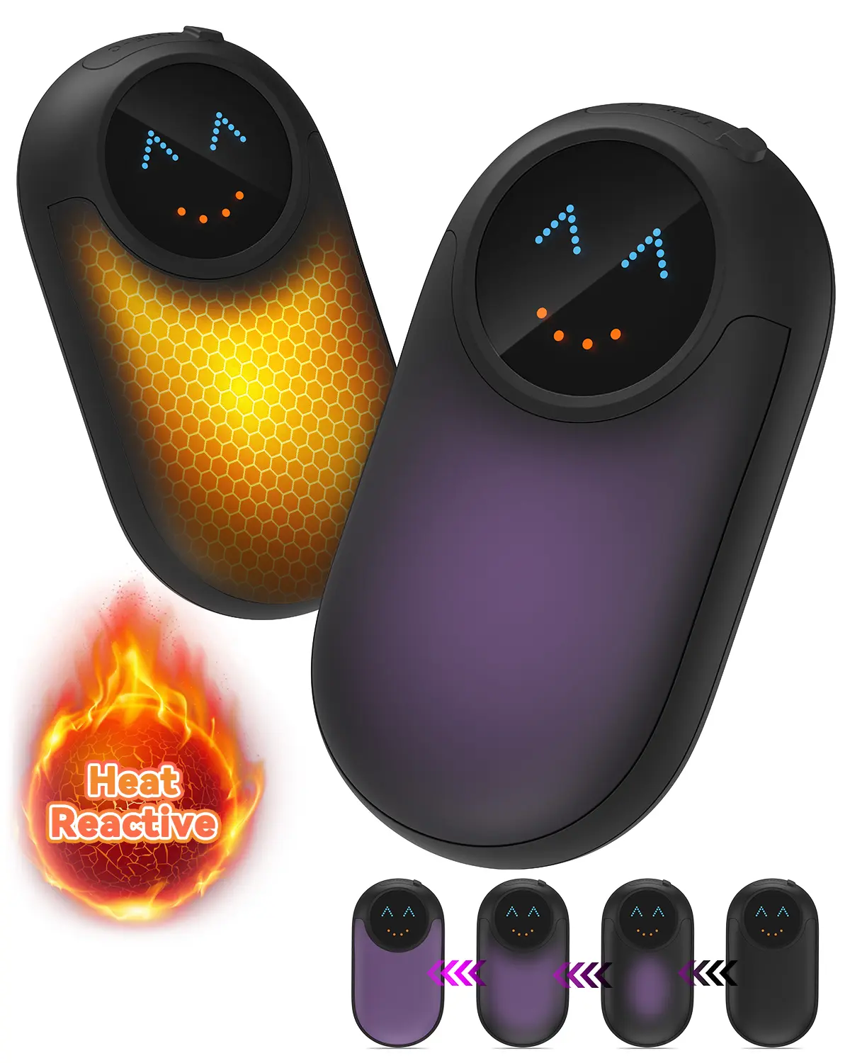 2-Pack Rechargeable Hand Warmers for Camping & Hunting, Compact Magnetic Reusable Design with Heat Sensitive Thermochromic Shell, 4 Heat Levels, USB-C Charging for Modern Gear & Instant Warmth