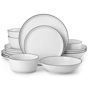 MALACASA 12/16 Pieces Modern Porcelain Tableware set, Ceramic Dish Elegant White Dinnerware include Bowls & Plates for 4 people, Microwave & Dishwasher Safe Dinner Sets for Mordern Dining, Series LEXI