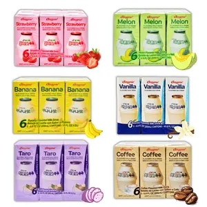 BINGGRAE Korean Assorted Flavored Milk - 6 Packs* 6.8fl oz (Banana/Strawberry/Melon/Coffee/Taro/Vanilla) Smooth Creamy Texture Rich Sweet Taste - Milky Asian Dairy