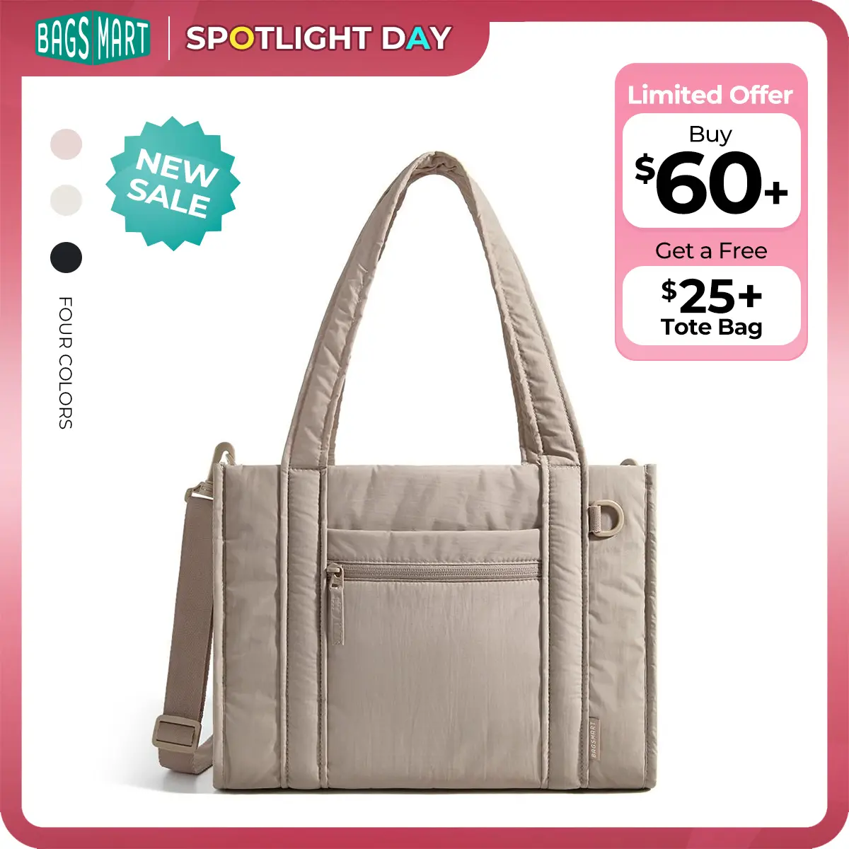 【NEW IN】BAGSMART Boxy Tote Bag for Women, Small/Medium Crossbody Bag with Zipper/Detachable Shoulder Strap, Women's Tote Handbags, Daily Causal Work Bag Work Tote for Travel Work College School summerwins tiktokshopsummersale tiktokshopbacktoschool