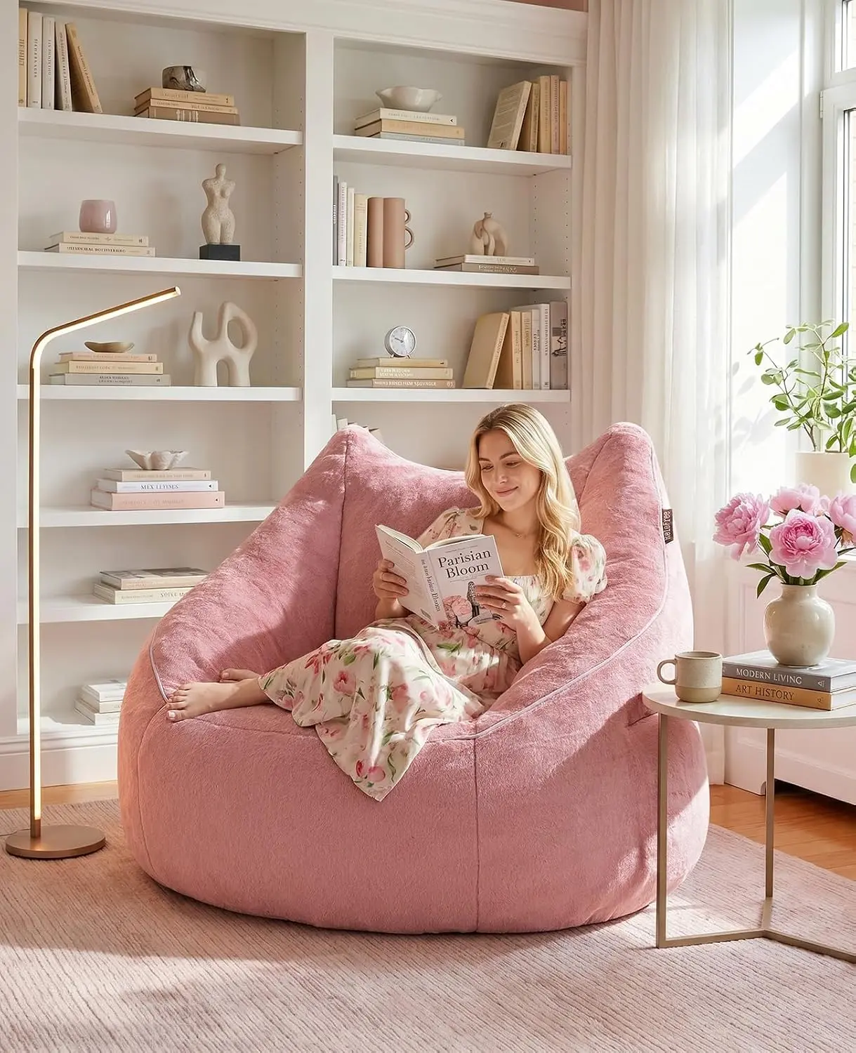 Relefree Classic Pre-Assembled 2-Seat Oversized Supportive Boneless Bean Bag Loveseat Sofa, Blush Pink Lazy Seater for Adults, Reading, Small Spaces Living Room Bedroom sofas para sala couch for bedroom boneless sectional couch sofas for living room