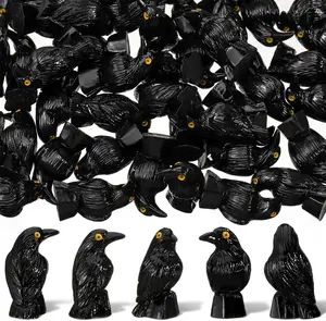 50 Pcs Miniature Crows Decor Mini Resin Crows Figures Black Raven Figurines Tiny Resin Animals for Holiday Scene Micro Landscape Spooky Party Table Decor Quality Durable Resin Classic Black Finish