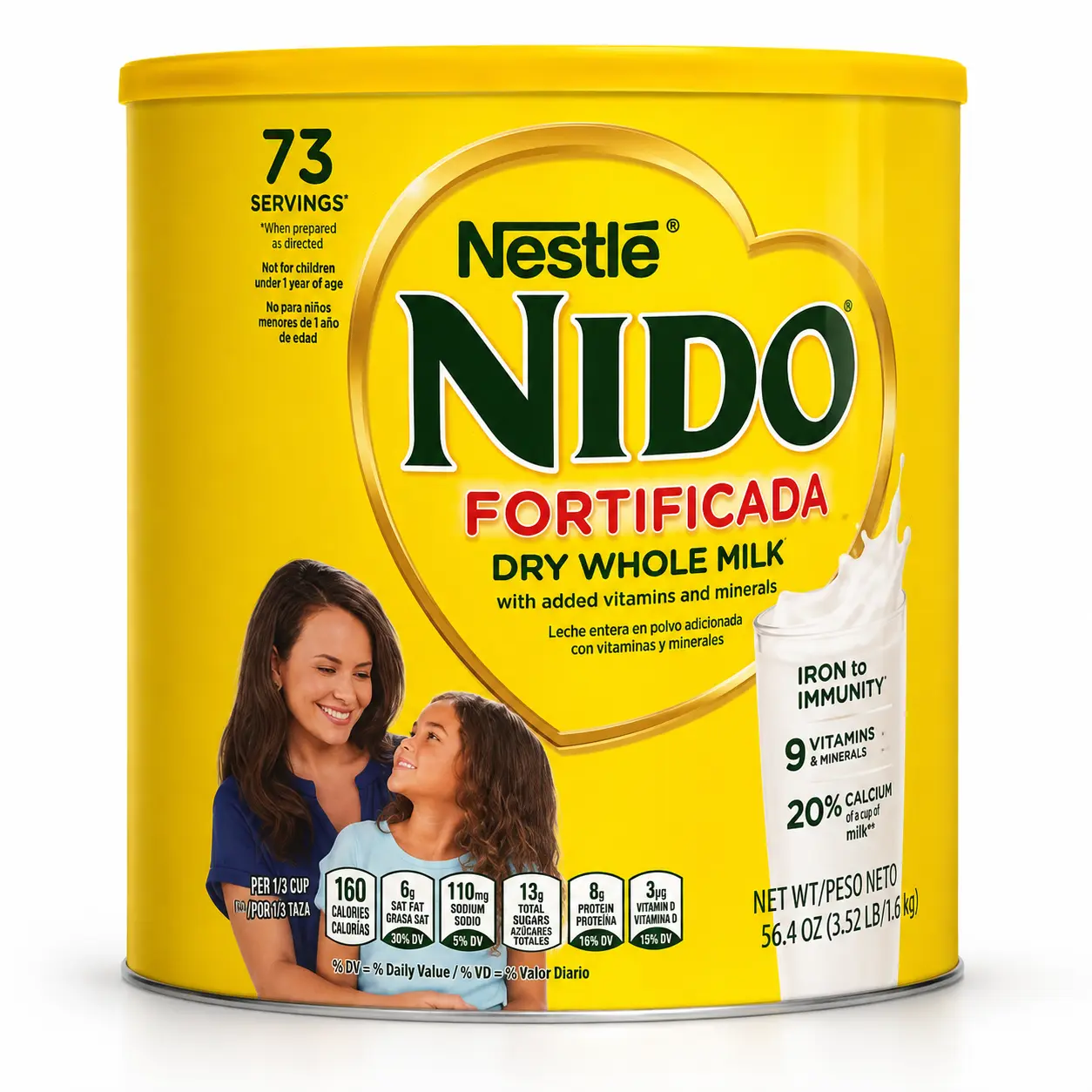 Nestlé NIDO Fortificada Dry Whole Milk – Fortified Milk Powder with Added Vitamins & Minerals, 56.4 oz (3.52 lb)