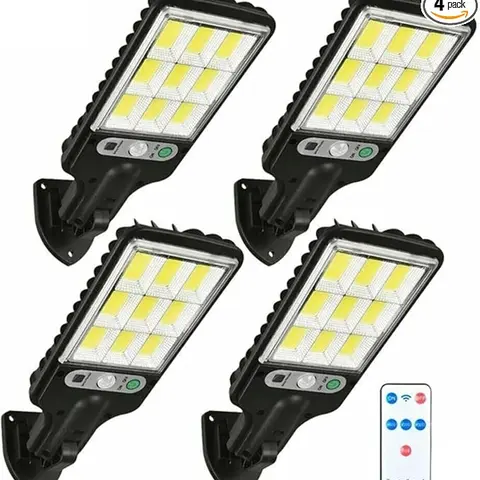 【SummerVibes】 Solar Outdoor Motion Sensor Wall Lamp, 4-Pack 108COB LED 6000 Lumens 120LED Bright Wash, IP65 Water-Resistant Remote-Controlled High-Impact ABS Durable Security Light with 30s Auto Off, Ideal for Porch, Gate, Pathway