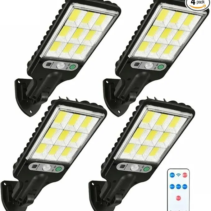 【SummerVibes】 Solar Outdoor Motion Sensor Wall Lamp, 4-Pack 108COB LED 6000 Lumens 120LED Bright Wash, IP65 Water-Resistant Remote-Controlled High-Impact ABS Durable Security Light with 30s Auto Off, Ideal for Porch, Gate, Pathway