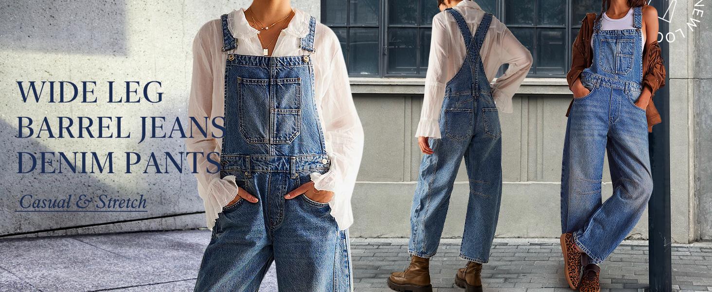 utcoco Women's Y2k Baggy Barrel Jeans Overalls Wide Leg Denim Bib Jumpsuit Boyfriend Patchwork Comfortable & Stylish SpringStatements