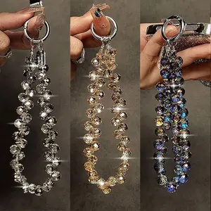 Elegant 3Pcs Bling Rhinestone Phone Lanyard Set Detachable Metal Ring Durable ABS for Daily Commute Date & Party