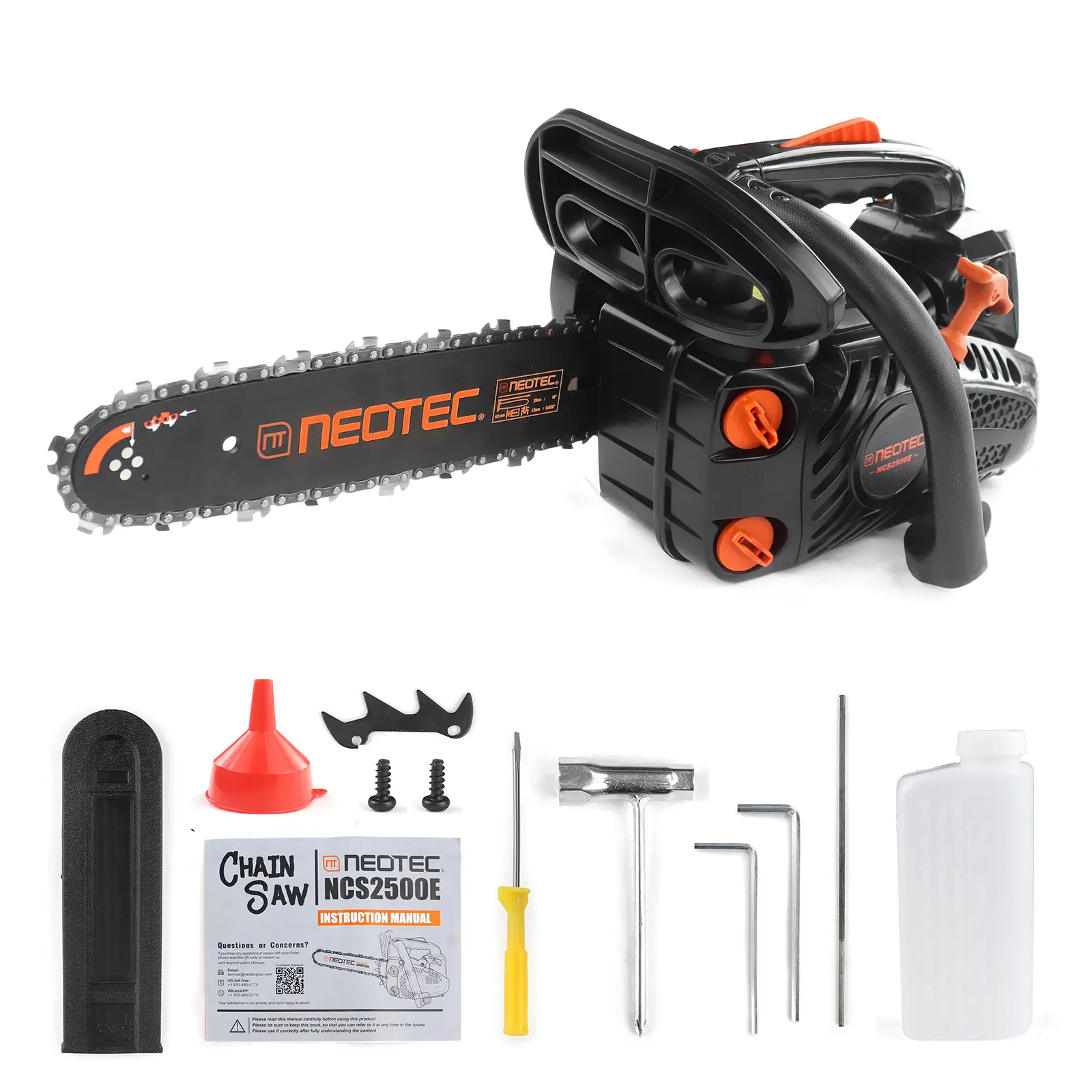 【summerfinds】NEOTEC NCS2500E 25.4cc 12-Inch Top Handle Gas Chainsaw, 2-Cycle Lightweight Portable Chainsaw for Tree Cutting, Wood Pruning & Yard Work, Gasoline Chain Saw, Portable Chain Saws Handheld Chainsaw