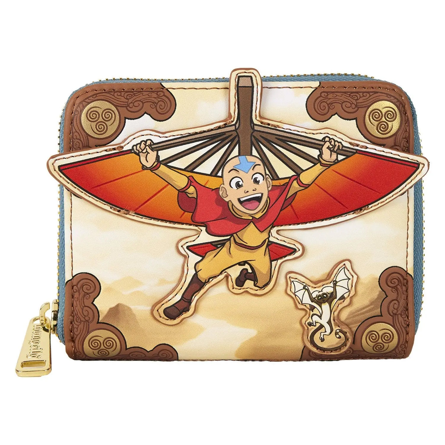 Loungefly Nickelodeon Avatar: The Last Airbender Aang Glider Wallet, Stylish Faux Leather Collectible for Fans with Appa, Momo, Embroidery & Gold Foil Airbending Symbol, Printed, Collectibles, Zip Closure, Character Motifs, Adventures, Gold Foil Detail, W