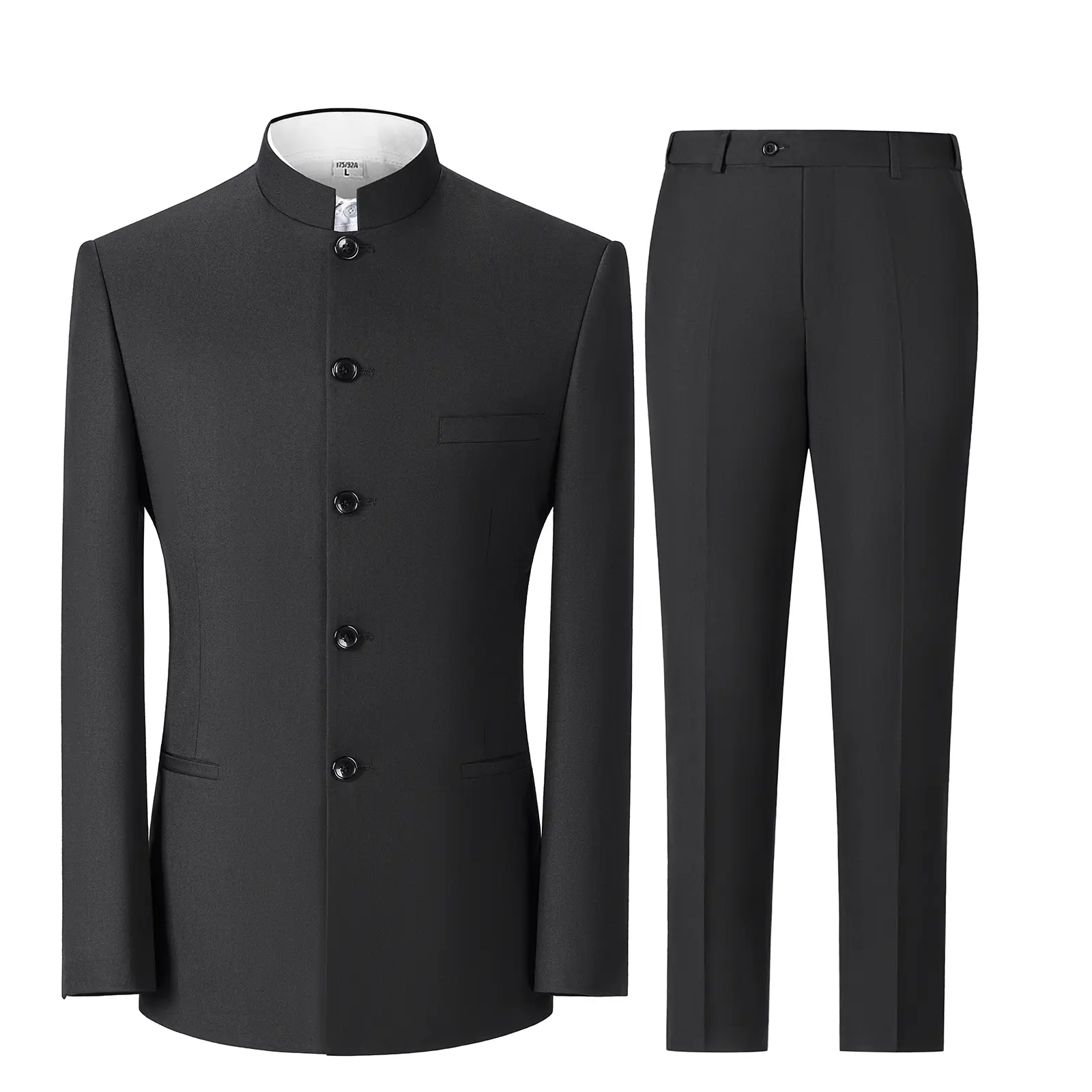 New Style Men's Slim Chinese Groom's Dress Suit Formal Business Chinese Tunic Suit Stand Collar Wedding Button 2pcs Suit Blazer Coats Long Sleeve