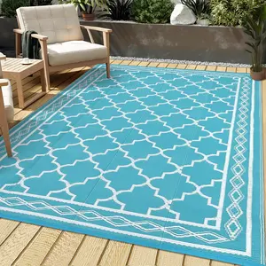 Waterproof Outdoor Rug Plastic Straw Terrace Rug Double-sided Reversible Eco-Friendly Durable Easy to Clean Carry for RV Beach Balcony Deck Garden Picnic