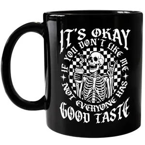 CupiCo Vintage It's Okay If You Don't Like Me Ceramic Mug, Not Everyone Has Good Taste Coffee Mug, Funny Sarcastic Tea Cup, Dark Humor Checkered Mugs