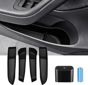Canvcle Door Side Storage Box and Trash Can for Refresh Tesla Model 3 Highland 2024 2025 Accessories Front Rear Door Insert Slot Storage Tray Organizer Protector Garbage Bin with Trash Bags 6PCS
