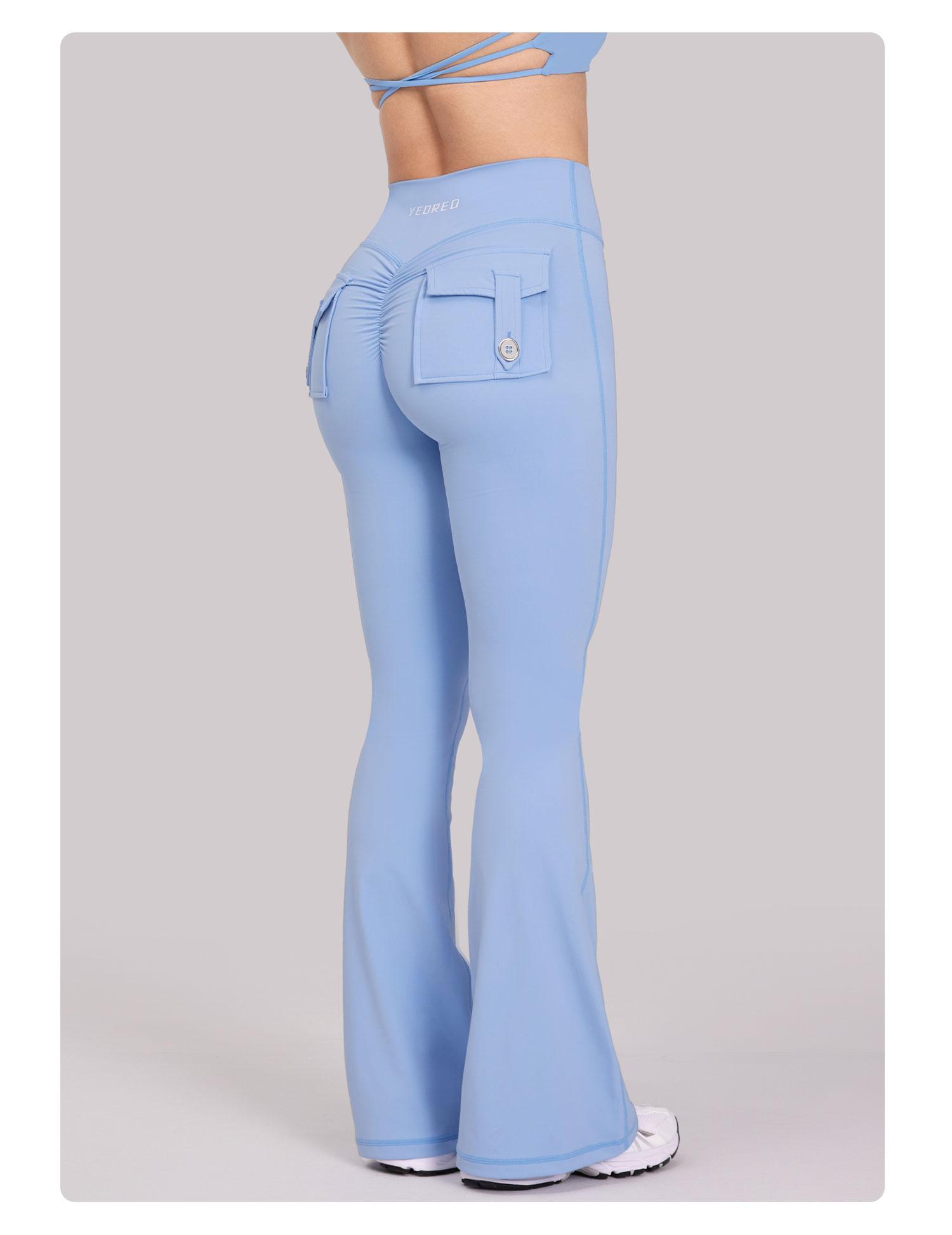 YEOREO CoreFlex Snatching Flare Leggings - High-Waisted, Scrunch Butt-Lifting, Tummy Control Seamless Gym Yoga Pants with Pockets, Breathable, High Stretch, Tight Fit Greenish Athleisure Active Gym Pants for Women's Clothes (Mother's Day Gift)