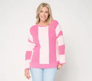 Belle by Kim Gravel Waffle Stitch Bold Stripe Sweater