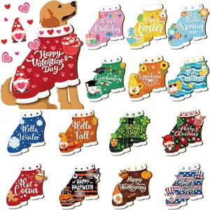 Easter Gift Golden Retriever Dog Wooden Sign 16pcs Interchangeable Dog Standing Sign with Magnet Detachable Accessories Desktop Decorations for Valentine Easter Holiday Seasonal Birthday Party Home Office Living Room Garden, Gift for Dog Lovers