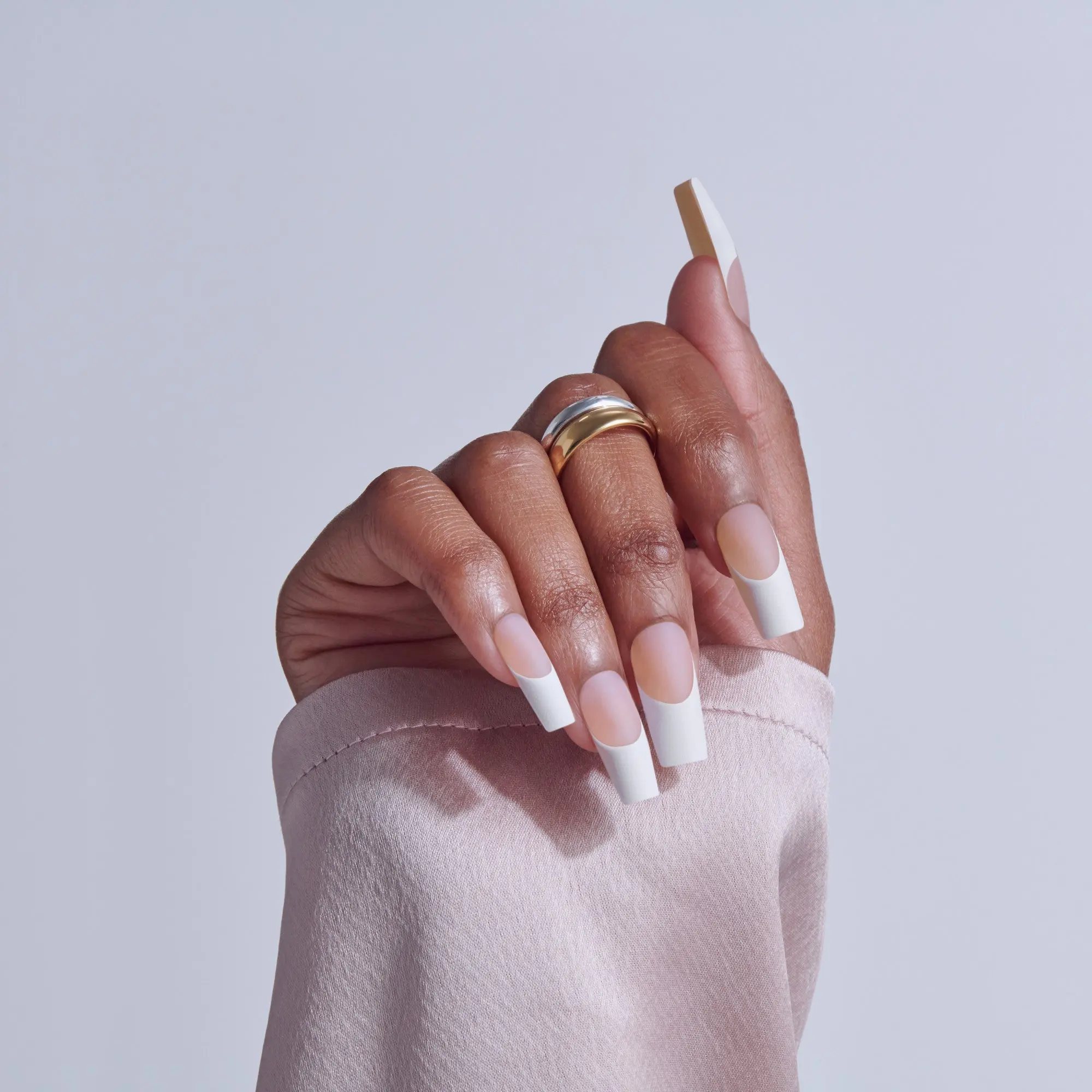 Kiss Core French Press On Fake Glue Nails - Every Minute | French Tips, White, Long, Square
