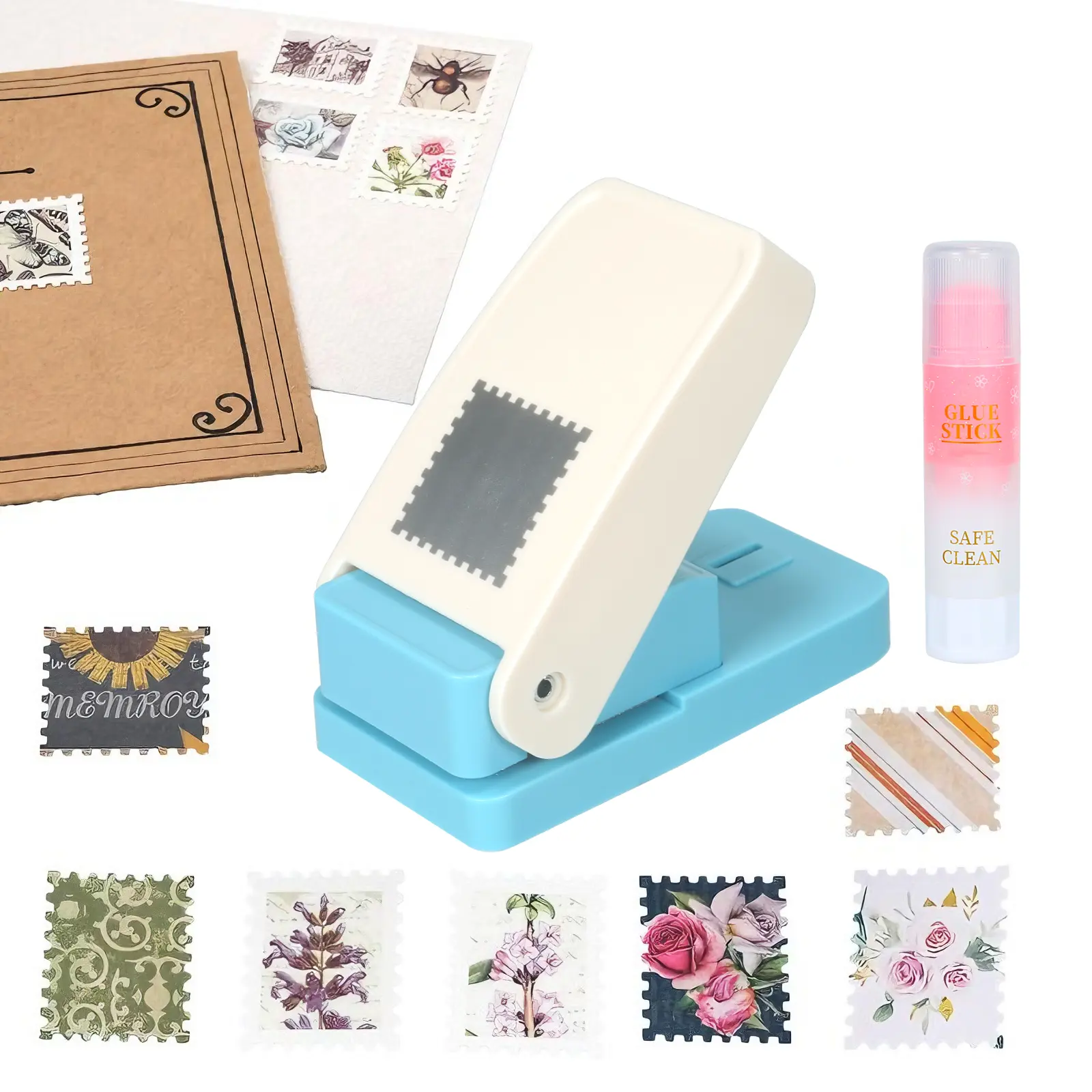 6 Style Stamp Puncher for Junk Journaling & Scrapbooking – Free Glue Stick Included, Junk Journal / Scrapbooking / Stamp Punch / Paper Craft / Journaling / DIY Crafts / Stationery / Craft Tool