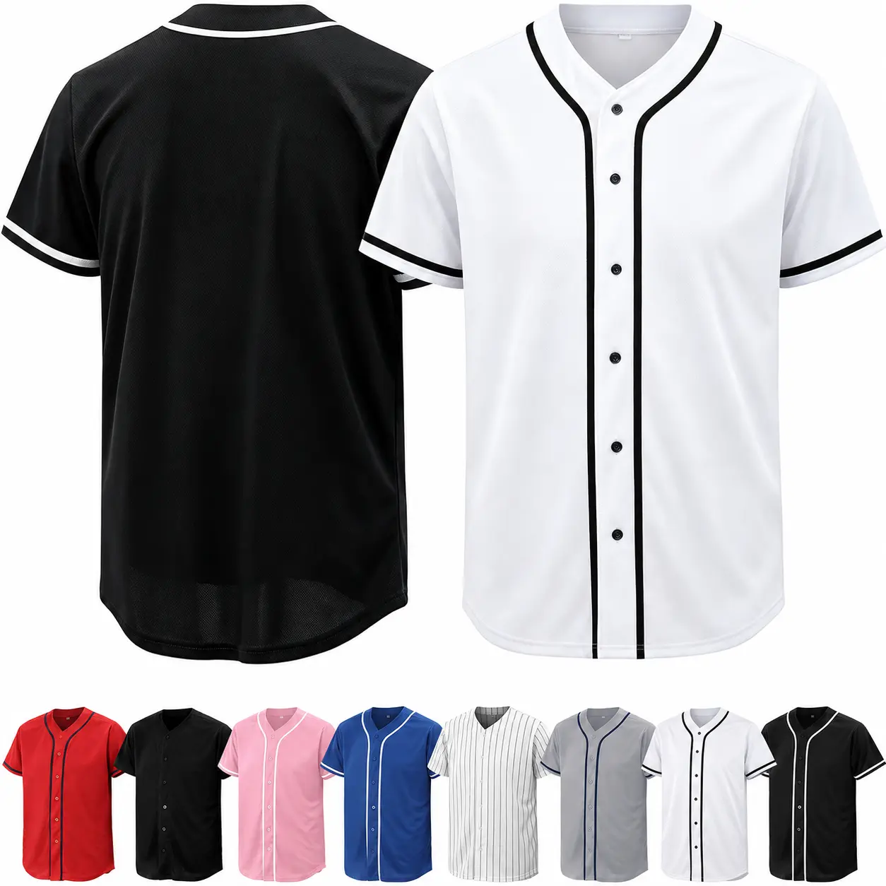 Classic Unisex Solid Color Baseball Jersey | Button Down Short Sleeve Plain Shirt | Soft Breathable Eyelet Fabric Casual Streetwear Top for Men Women | Sports Team Uniform Daily Wear, Sizes S to 5XL