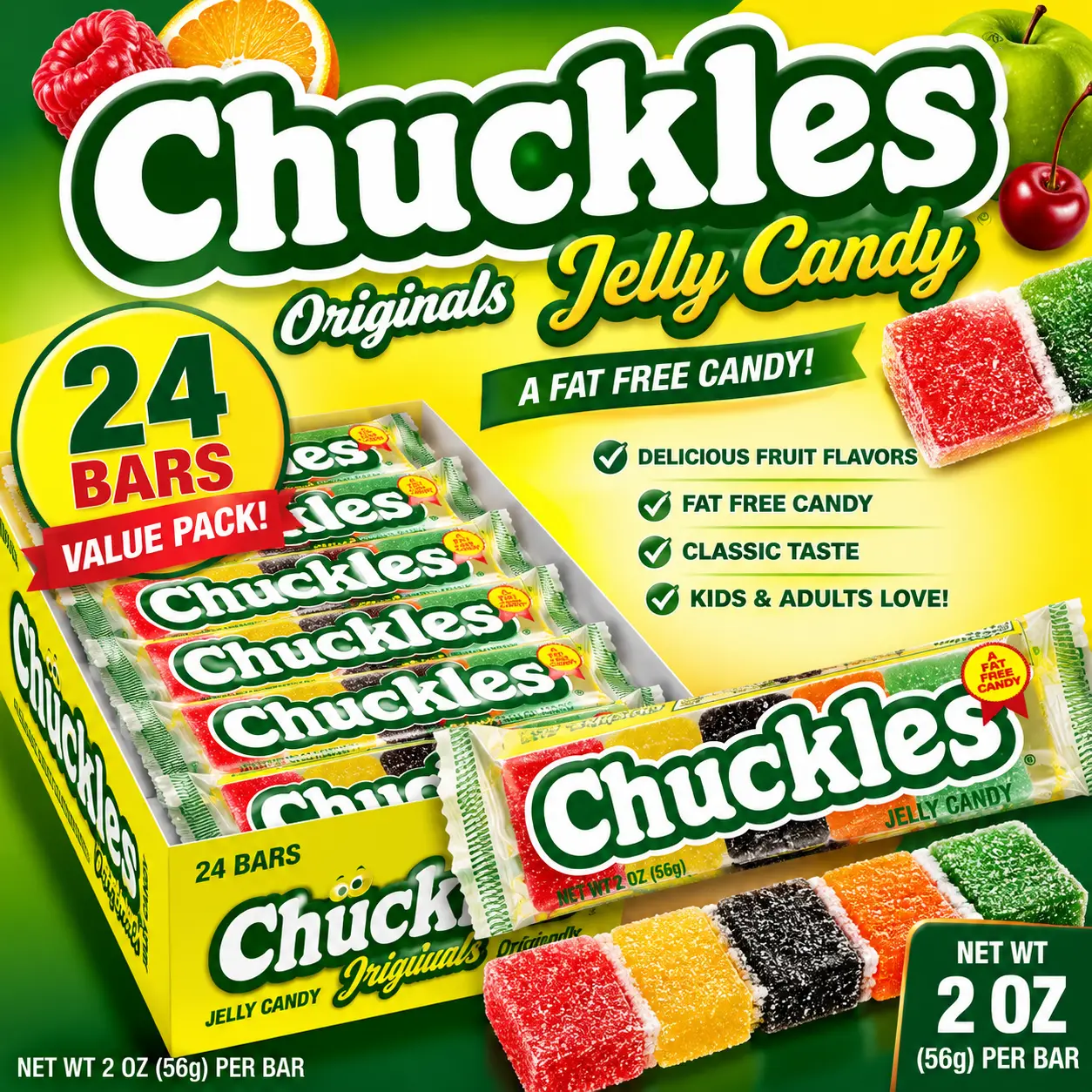 Chuckles Jelly Candy 2 oz 24 Count  Sugar-Coated Fruit Jelly Candy | Classic Assorted Flavors for Parties & Everyday Snacking
