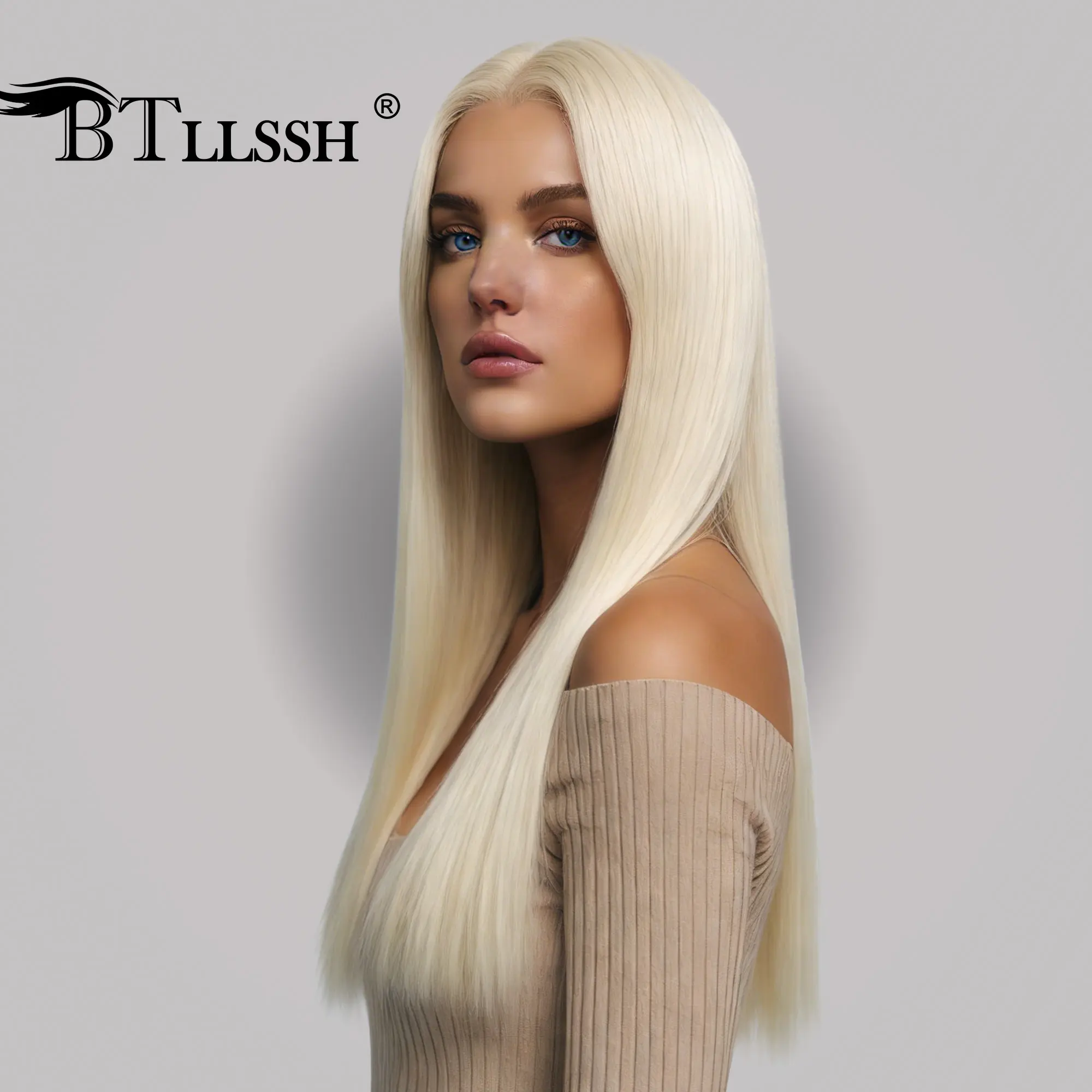 Women's 24-in Human Blend Fiber Blonde Bone Straight Lace Front Wig, 13x4x2 Lace, Pre-Plucked Natural Hairline with Tiny Knots, Glueless, Anti-Snagging, Sturdy, Heat Resistant, 24 Inch Wig