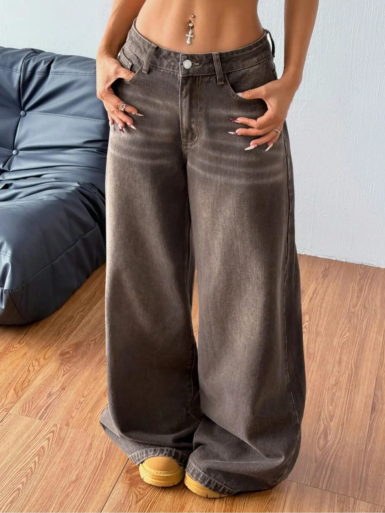 Women's Pocket Washed Wide Leg Loose Fit Baggy Jeans, Casual Comfy Soft Denim Trousers for Daily Wear, Ladies Bottoms for Summer Pants