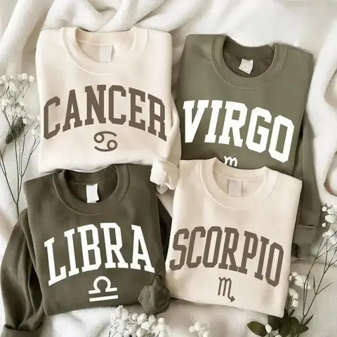 All 12 Zodiac Sign Sweatshirt – Astrology Sign Graphic Crewneck for Men and Women, Cozy Horoscope Pullover with Bold College Letter Design, Perfect Gift for Zodiac Lovers