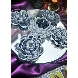 Frozen In Time, Lotus Candles, Winter White 3D Frosted Petal Tips, 5 pc set!