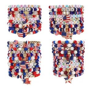 20/30pcs Mix 4th of July Patriotic Multilayer Beaded Bracelets for Women Girls, Stackable Red White Blue Bracelets with USA Letter Beads American Flag & 4th of July Star Charms for Independence Day Party Patriotic Events Holiday Gift