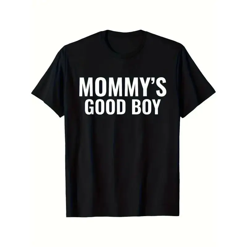 Women's Retro "Mommy's Good Boy" Graphic Short-Sleeve T-Shirt - Black with White Print, Soft Cotton, Breathable Fabric, Round Neck, Oversized Relaxed Fit, All-Season Funny Gift Idea for Women's Tops