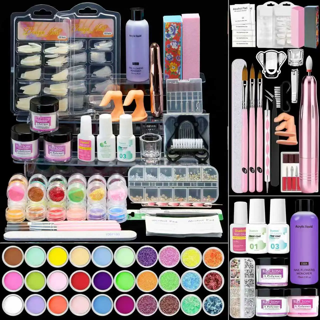 Acrylic Nail Kit with Drill: Professional Acrylic Nail Set for Beginners with Everything U V Light 3 Color Gel Polish Decorations Nails Tools for Home Salon Use Christmas Gift Set