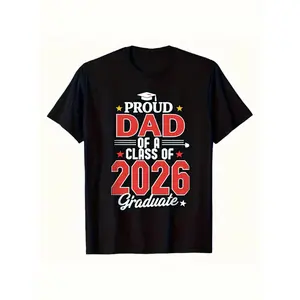 Men's Proud Dad of a Class of 2026 Graduate T-Shirt - Soft Cotton Short Sleeve Crewneck Tee with Class of 2026 Design, Graduation Gift for Dad, Casual Fit Black Shirt for Ceremony & Daily Wear